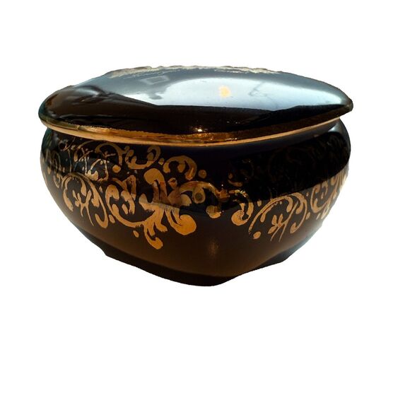 Vintage Limoges Castel Porcelain Heart Trinket Box Cobalt Blue 22K Gold France - Picture 4 of 10